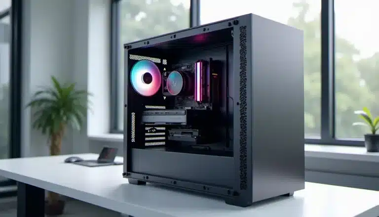 Un PC de bureau haut de gamme ouvert montrant ses composants internes, prêt pour l'installation de macOS sur PC selon la méthode Hackintosh