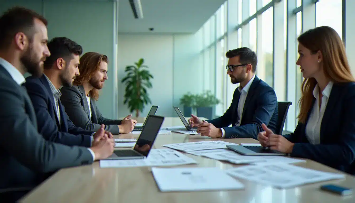 Jury d'évaluation composé de quatre experts examinant des dossiers de candidature lors d'une session de sélection pour un prix tech 2025
