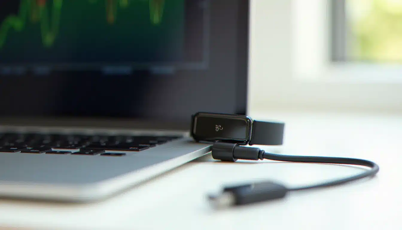 Capteurs wearables et montre connectée affichant des données biométriques en temps réel dans un projet de prix tech gym