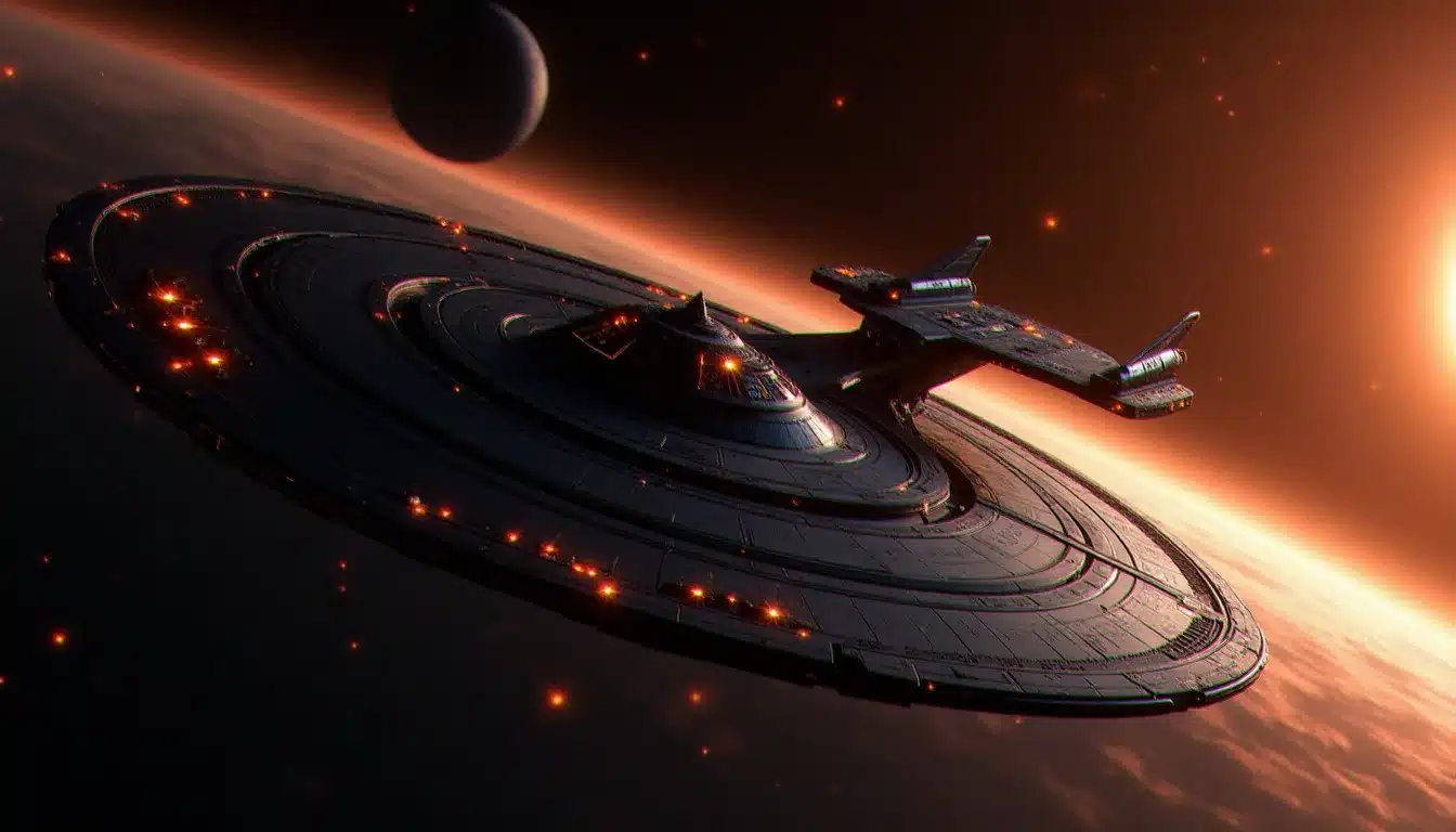 Station Coriolis dans Elite Dangerous avec un vaisseau en approche pour accéder aux services d'un Human Tech Broker