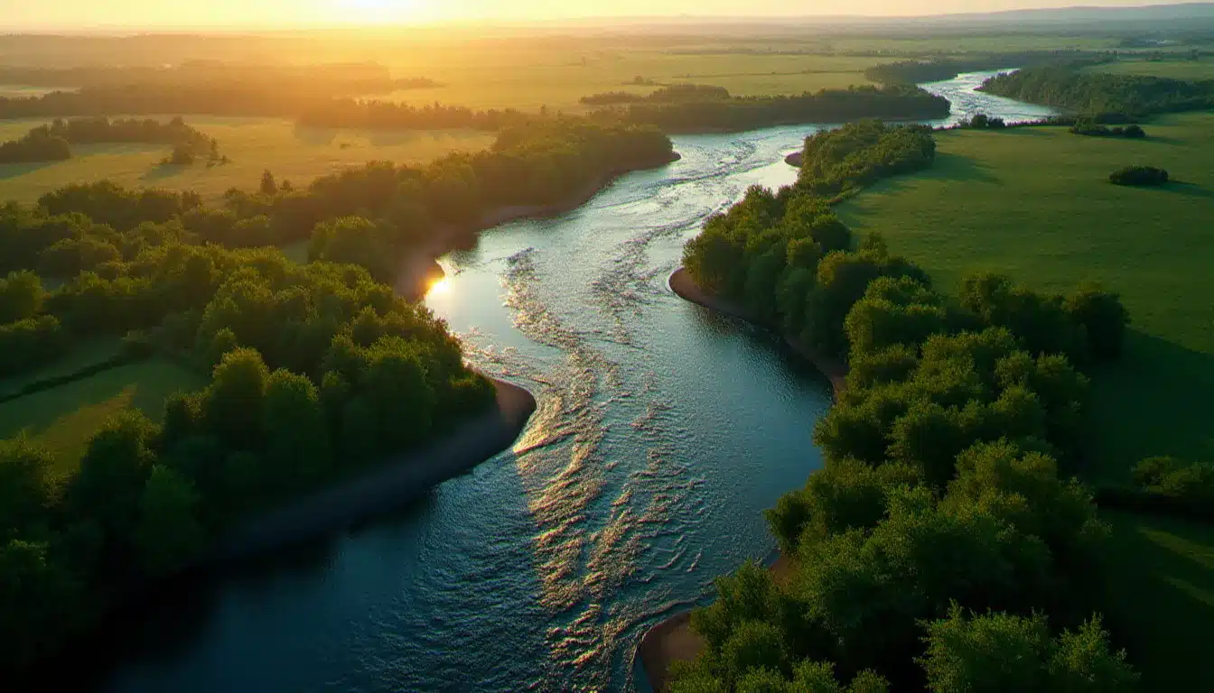 Vue aérienne d'un delta fluvial illustrant la métaphore des flux du système hydrologique appliquée aux réseaux d'innovation technologique