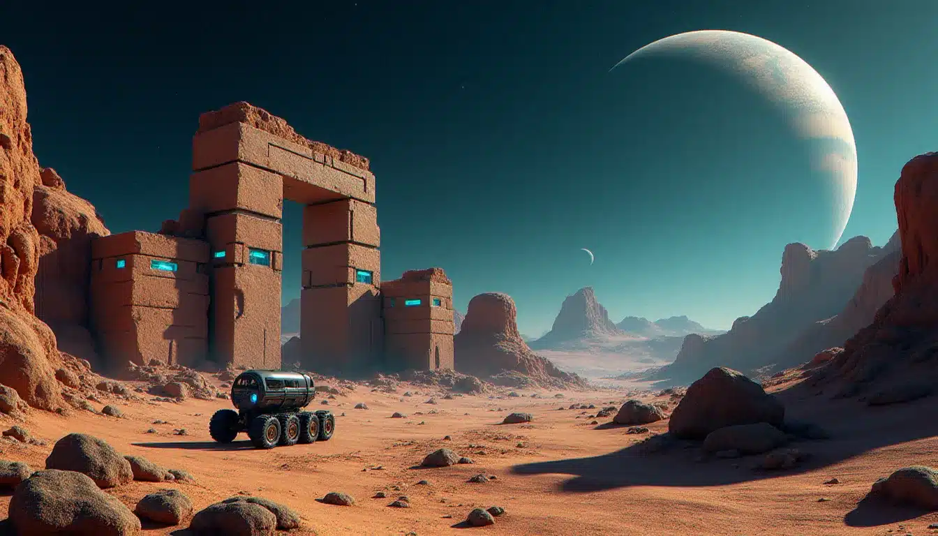Site archéologique Guardian dans Elite Dangerous où les commandants collectent les matériaux nécessaires pour le Guardian Tech Broker
