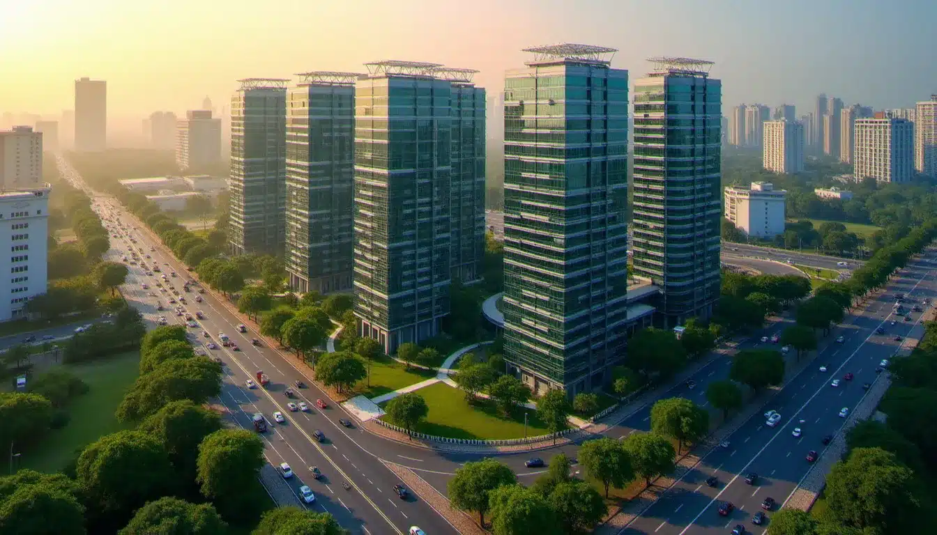 Vue aérienne du parc technologique MIDC à Andheri East, illustrant la densité du tech guide Andheri East avec ses immeubles de bureaux modernes