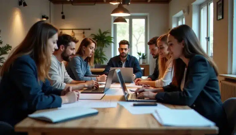 Equipe internationale de talents tech travaillant dans un espace de coworking parisien, illustrant le France Tech Visa et la mobilité professionnelle en France