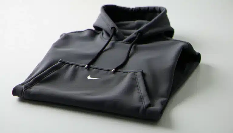 Sweat Nike Tech Fleece gris anthracite avec poche au milieu bien visible, posé à plat sur un fond blanc