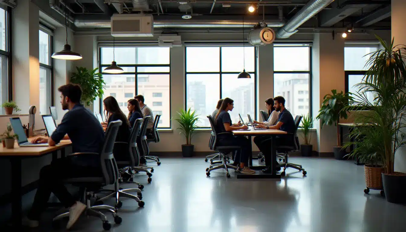 Espace de coworking moderne à Andheri avec des professionnels tech travaillant ensemble, reflet de l'écosystème startup local