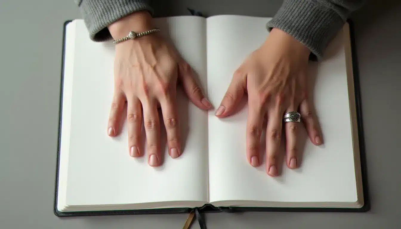 Vue du dessus de deux mains avec le troisième doigt plié, démontrant l'étape 3 de la technique des doigts pour 9×3 égal 27