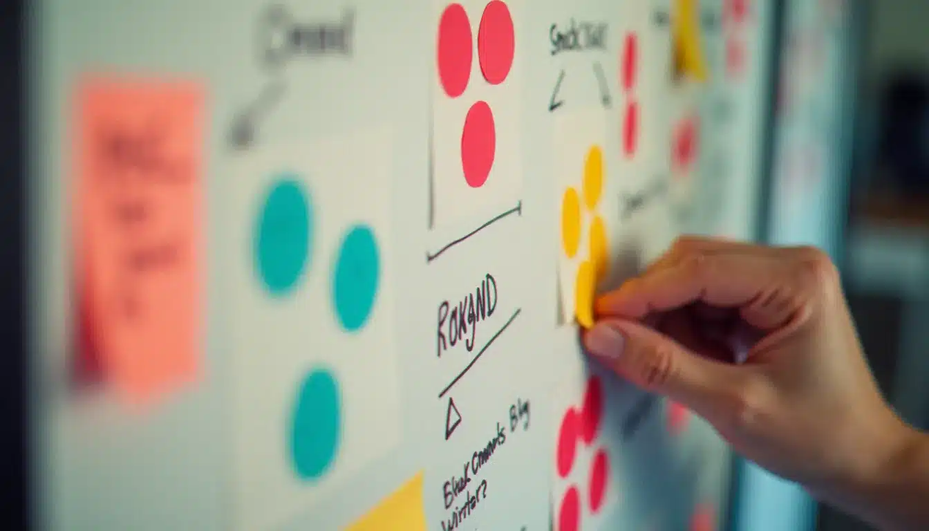 Dot voting lors d'une phase de sélection préliminaire en hackathon, méthode d'évaluation visuelle et participative