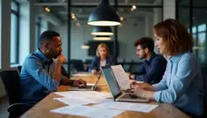 Jury de hackathon analysant des grilles d'évaluation — technique avis structurée en délibération