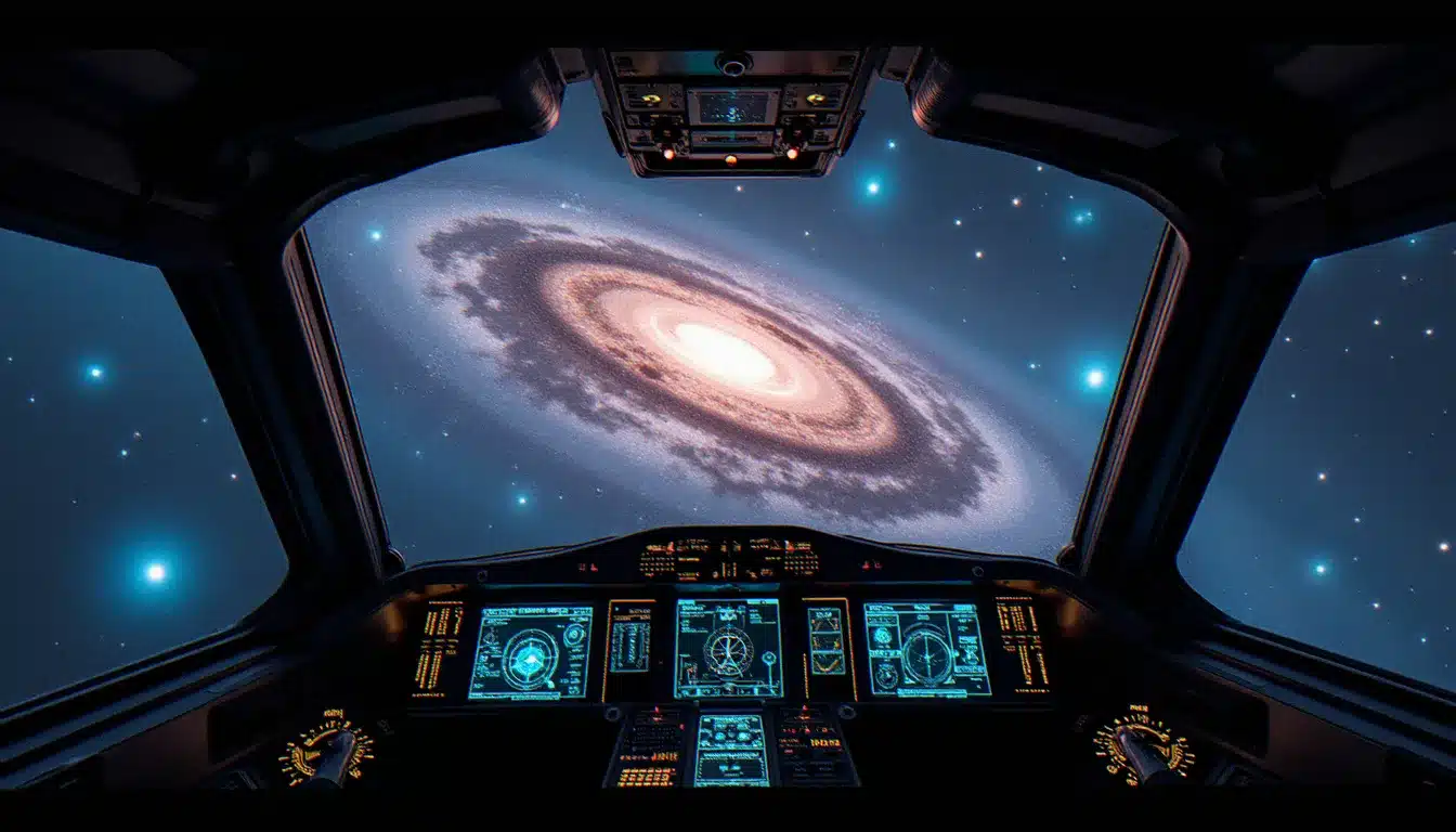 Vue depuis le cockpit d'un vaisseau spatial naviguant vers une station pour trouver un Human Tech Broker dans Elite Dangerous