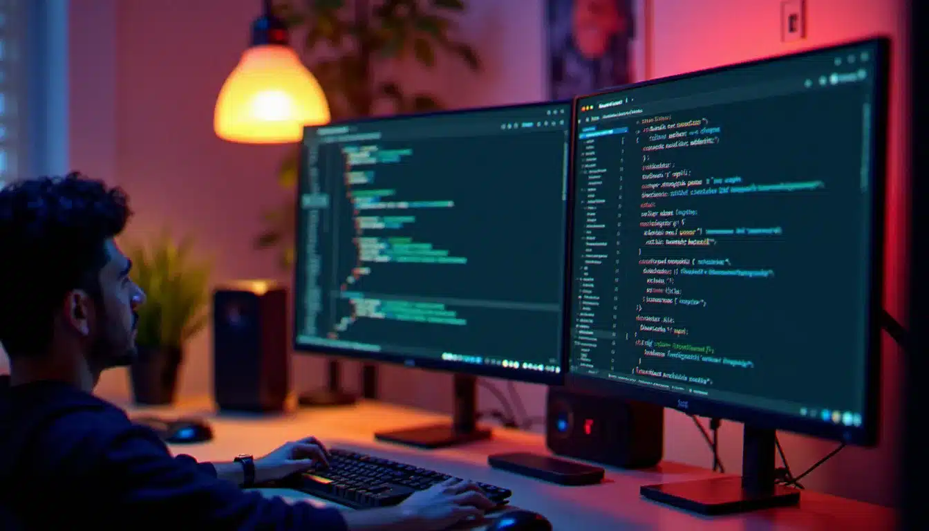 Développeur consultant les DevTools Chrome montrant les métriques de performance d'une page utilisant la tech sans fonts
