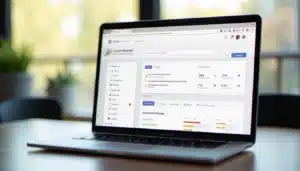 Écran d'ordinateur affichant une interface web épurée utilisant une typographie tech sans fonts personnalisée