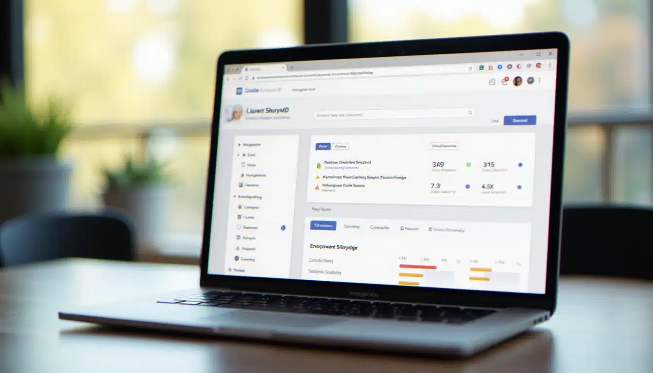 Écran d'ordinateur affichant une interface web épurée utilisant une typographie tech sans fonts personnalisée