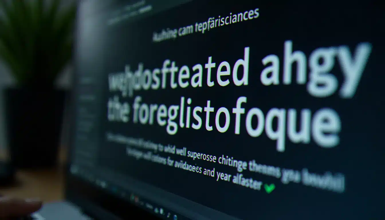 Écran d'ordinateur affichant une interface de design avec différentes tech sans serif fonts en cours de sélection dans un outil de design professionnel