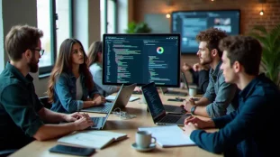 Équipe de développeurs concentrés autour d'un écran lors d'un hackathon tech à Paris, illustrant les conditions réelles d'évaluation des avis Tech Limited