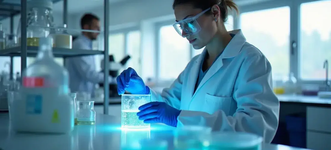 Scientifique examinant une culture cellulaire en flacon dans un laboratoire de biotechnologie moderne, illustrant la précision requise pour anticiper le cell tech effet secondaire