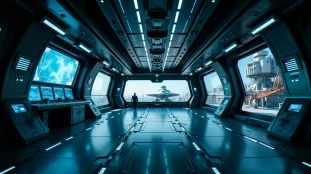 Station spatiale futuriste avec équipements technologiques avancés illustrant le concept d'elite dangerous tech level dans un environnement de science-fiction photoréaliste