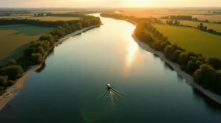 Vue aérienne du fleuve Loire serpentant dans une vallée française avec ses bancs de sable caractéristiques et ses berges verdoyantes