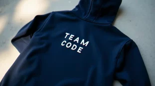 Hoodie Nike Tech Fleece avec écriture brodée en blanc sur fond épuré, personnalisation équipe hackathon style premium