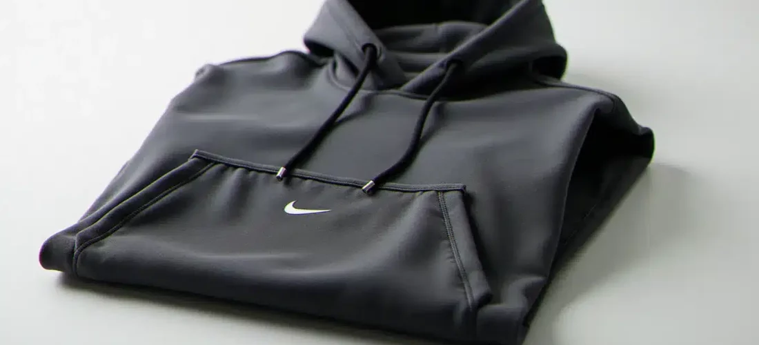 Sweat Nike Tech Fleece gris anthracite avec poche au milieu bien visible, posé à plat sur un fond blanc