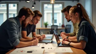 Équipe multidisciplinaire concentrée sur un prototype lors d'un hackathon prix tech gym à Paris