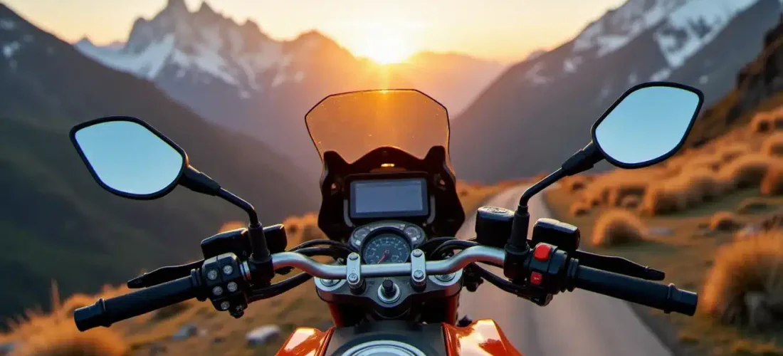 KTM 890 Adventure équipée du Tech Pack sur un col de montagne au coucher du soleil, illustrant le prix tech pack KTM 890 Adventure et son niveau d'équipement électronique