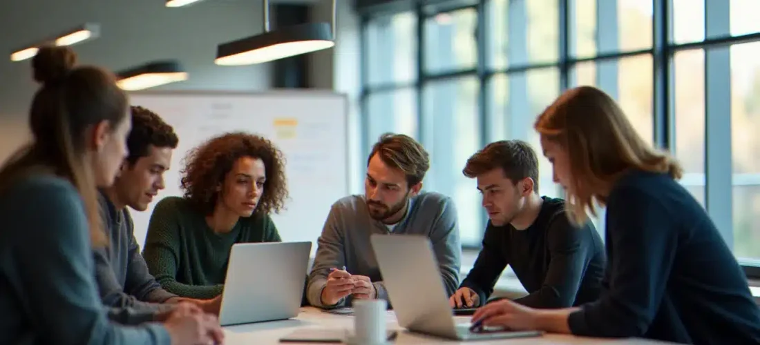 Étudiants en tech dans un laboratoire universitaire français collaborant sur un projet numérique, illustrant les avis sur la tech france université