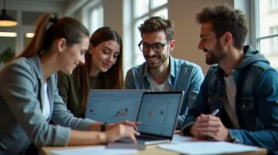 Équipe de développeurs travaillant sur un projet tech guide Parkinson's UK lors d'un hackathon santé à Paris, analysant des données de démarche sur écran