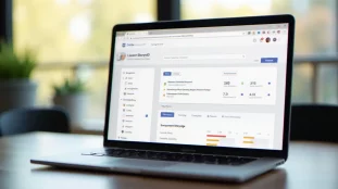 Écran d'ordinateur affichant une interface web épurée utilisant une typographie tech sans fonts personnalisée
