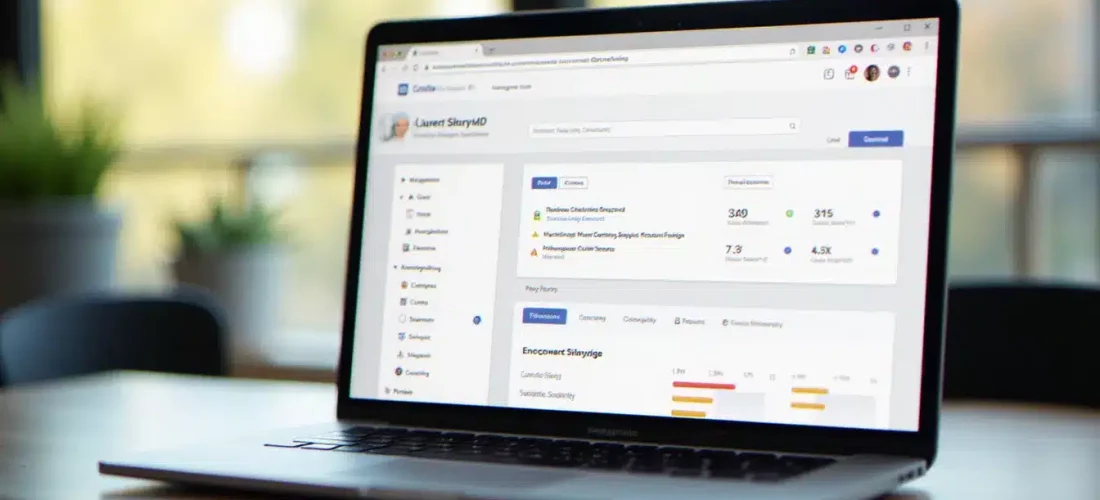Écran d'ordinateur affichant une interface web épurée utilisant une typographie tech sans fonts personnalisée