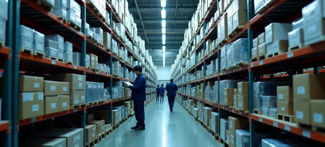 Entrepôt de distribution de composants électroniques au Japon, illustrant l'activité de distributeurs comme Tech Sansho Co. Ltd