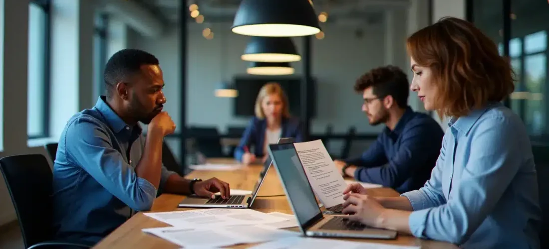 Jury de hackathon analysant des grilles d'évaluation — technique avis structurée en délibération