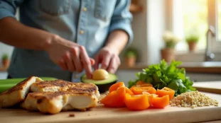 Préparation d'un repas équilibré avec légumes frais et protéines, illustrant une technique efficace pour perdre du poids par l'alimentation saine
