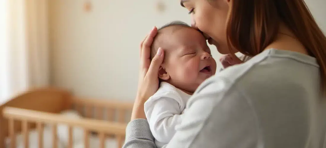 Mère appliquant une technique efficace rot bébé en tenant son nourrisson à la verticale sur son épaule et tapotant doucement son dos