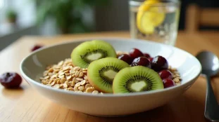 Bol de petit-déjeuner sain riche en fibres naturelles pour favoriser le transit intestinal, illustrant une technique naturelle contre la constipation