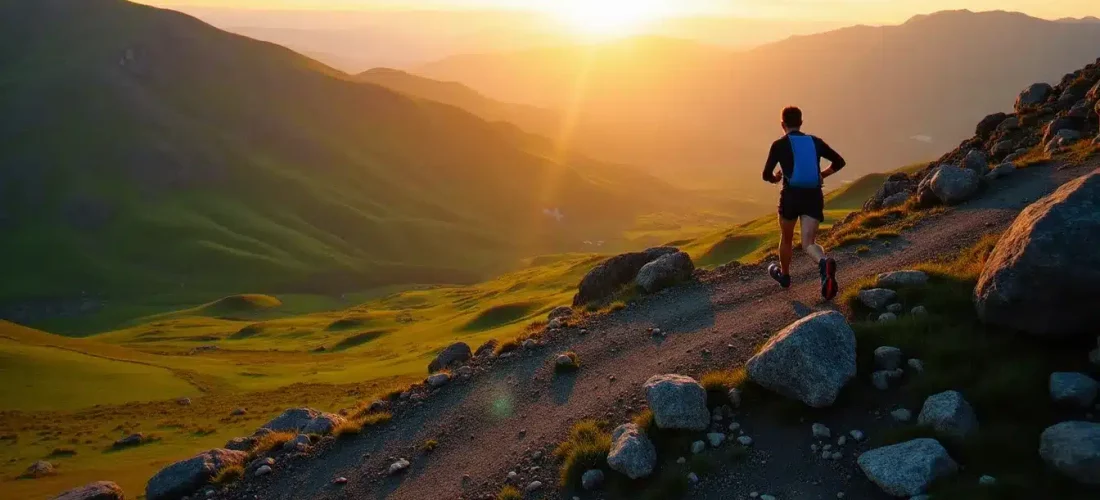 Coureur de trail sur un sentier volcanique en Haute-Loire, terrain typique du Techni'Trail Tiranges 2026