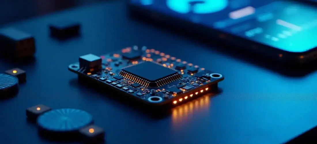 Module ESP32 connecté sans fil à un smartphone affichant des données en temps réel, illustrant la technologie sans fil au cœur des hackathons tech