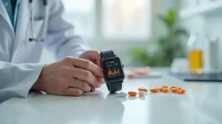 Dispositif wearable de suivi hormonal affichant des données biométriques, illustrant les testo tech effetti collaterali étudiés en laboratoire